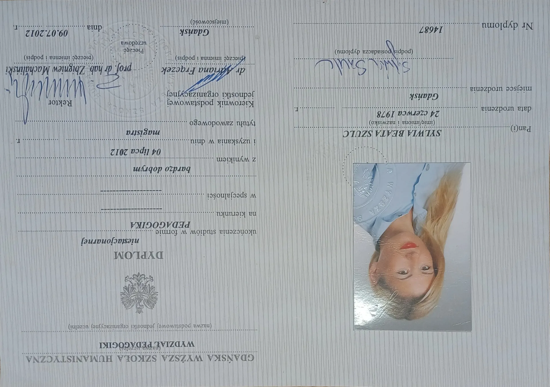 Dyplom magistra — Pedagogika, Gdańska Wyższa Szkoła Humanistyczna